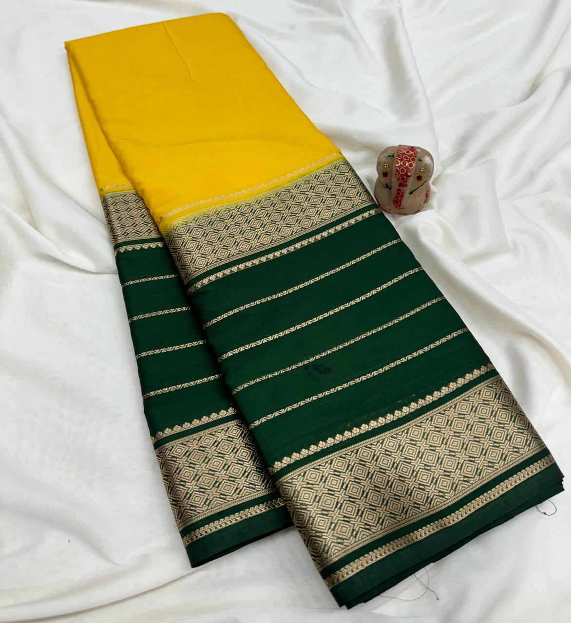 Exclusive Double Border Mysore Crepe Silk Saree